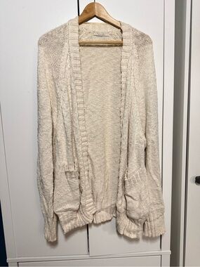 Open-Front Cream Knit Cardigan Sweater